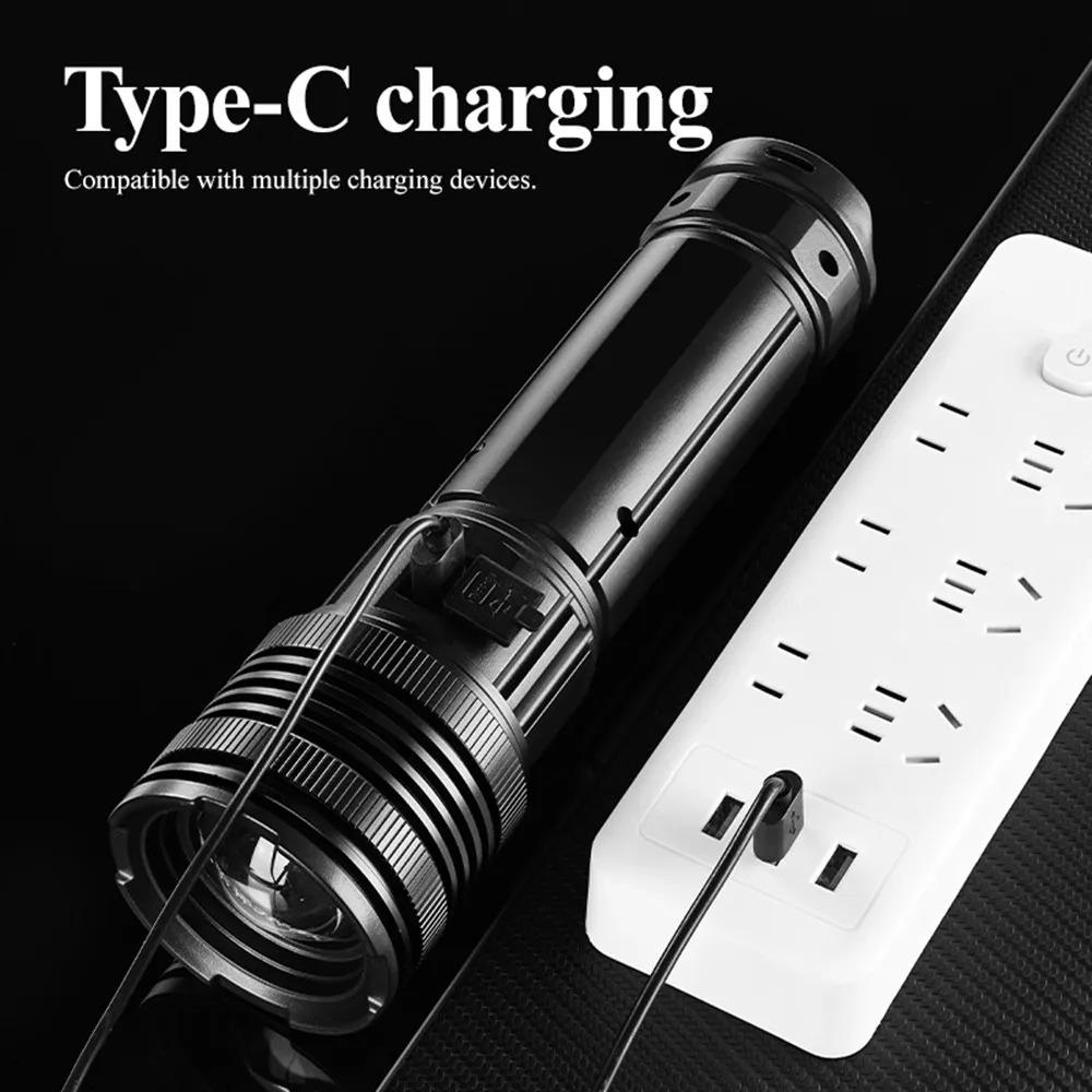 Torcia a LED ad alta potenza a lungo raggio super potente Torcia ultra potente Lampada potente Torcia ricaricabile Lanterna tattica Impermeabile
