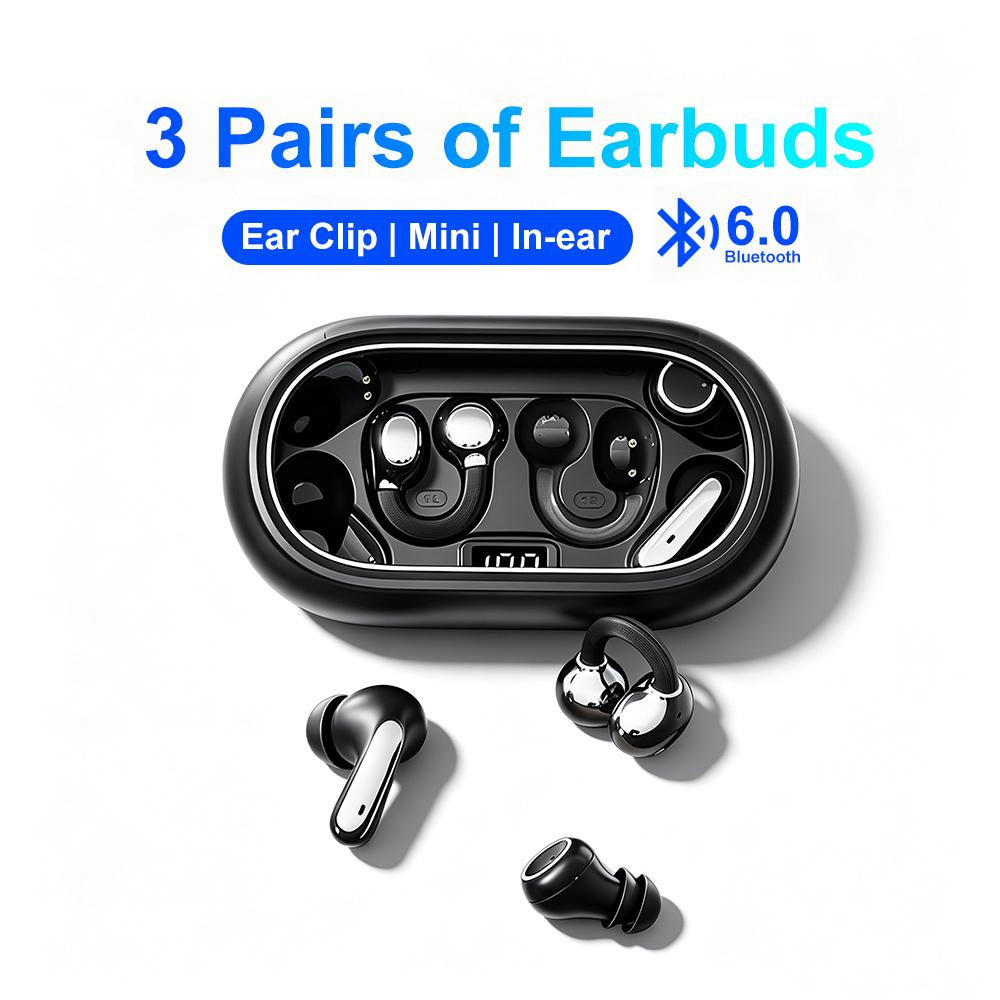 KEBIDU 3 Pairs of Earbuds Bluetooth 6.0 In Ear TWS Earphone HIFI Stereo Sound Wireless Headphones Low Latency Game Headsets