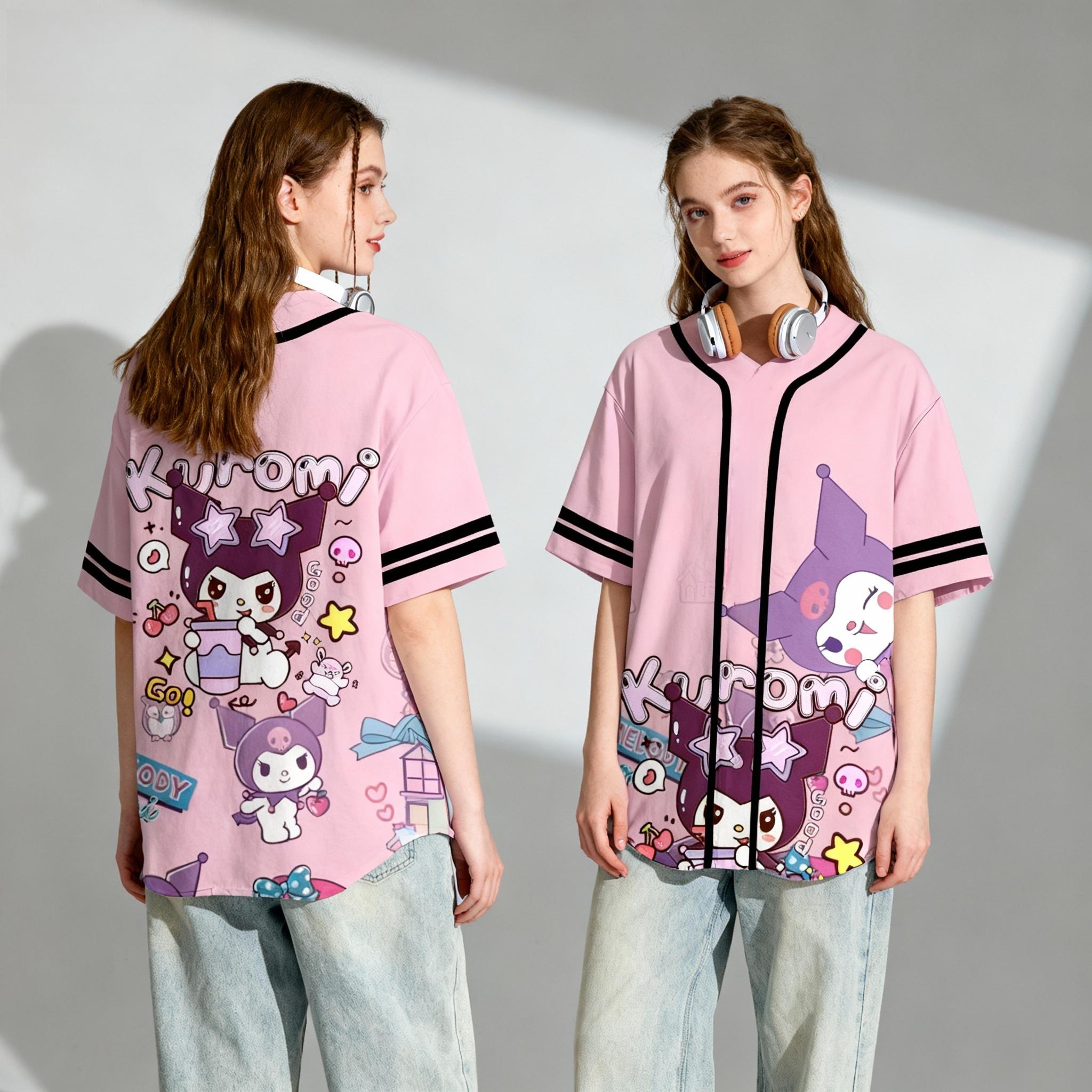 

Cat-themed baseball jacket, sweet and cool summer T-shirt, plus size women s adult sports T-shirt. XL