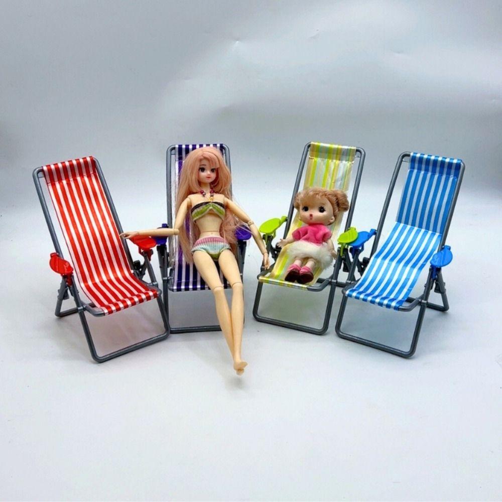 4 Colors Foldable Beach Chair Model Mini Dolls House Furniture Decoration  Outdoor Dollhouse