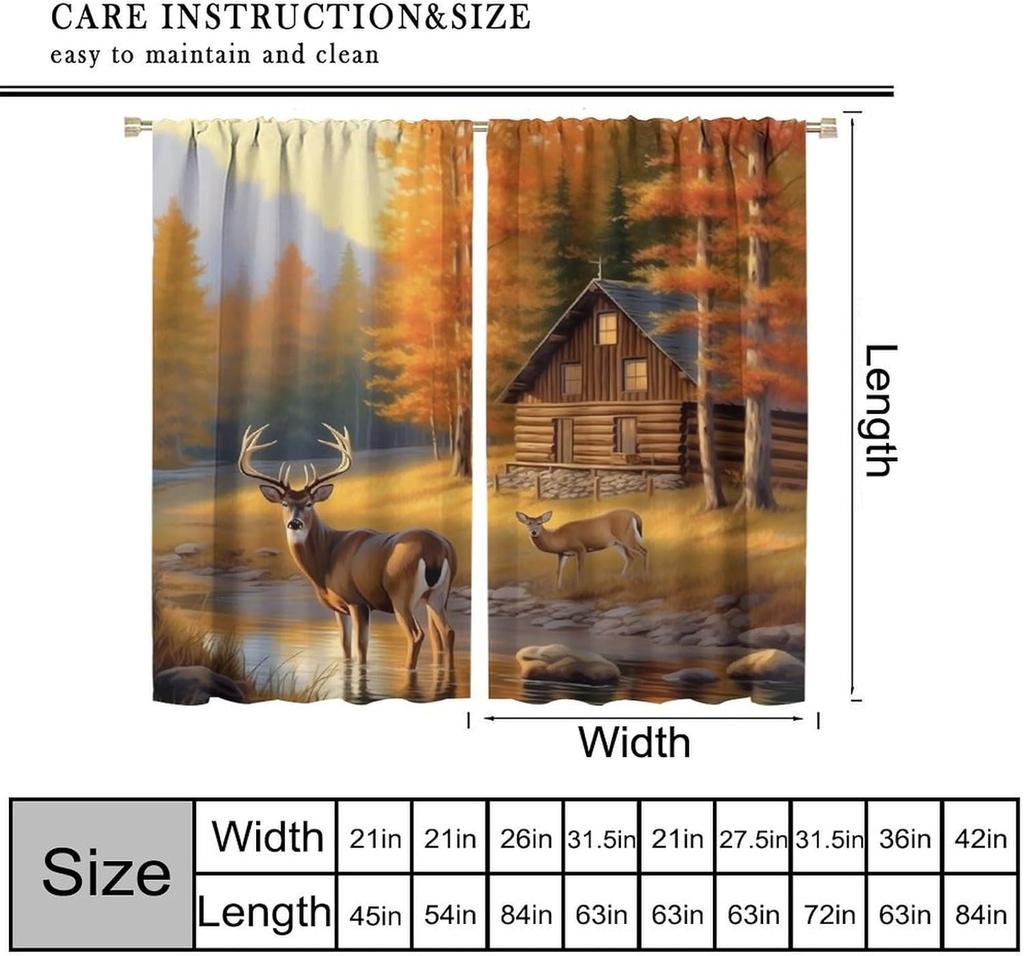 Farmhouse Deer Curtains Bedroom Vintage Rustic Fall Hunting River Cabin Elk Wildlife Window Drape Boys Girls Living Room Curtain For Sitting Polyester