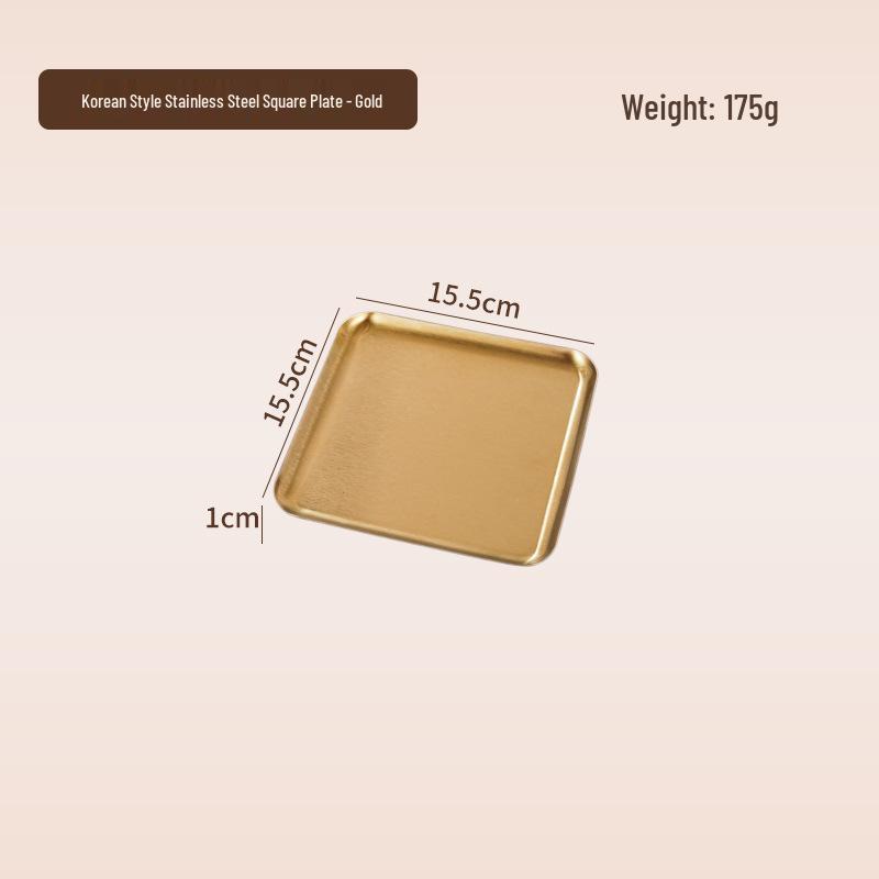 Korean Style 304 Stainless Steel Gold Rectangular Cafe Tray Dessert Plate