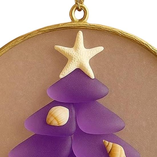 2/4Pcs Christmas Tree Ornament Round Shape Handmade Beach Decoration with Starfish Shell Decor Car Hanging Decoration