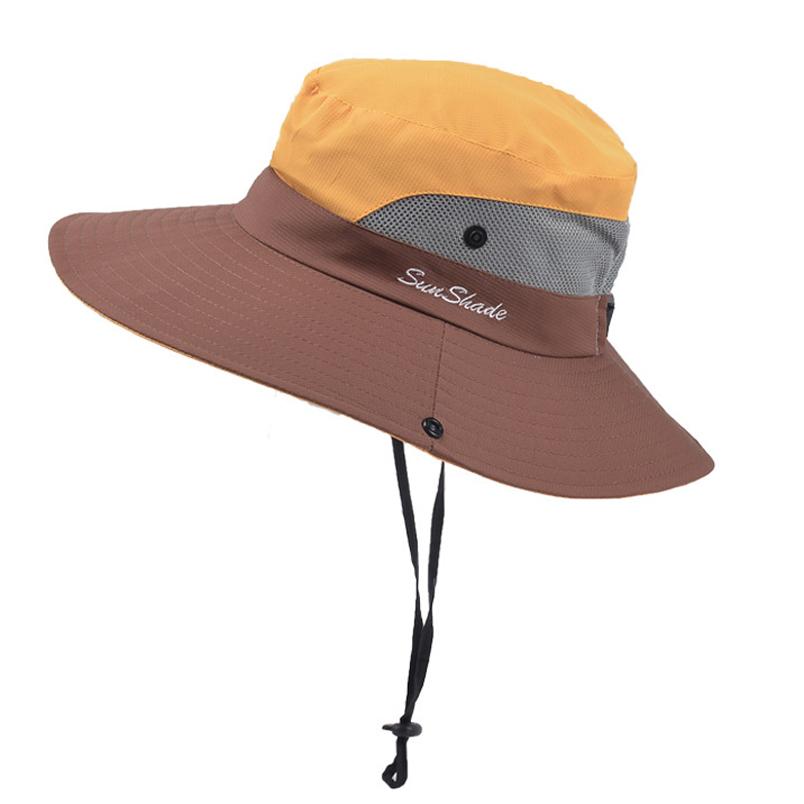 Summer Quick-drying Anti-UV Sun Hats Wide Brim Sunscreen Bucket Hats Panama Cap Breathable Mesh Drawstring Adjustable Hiking Hat