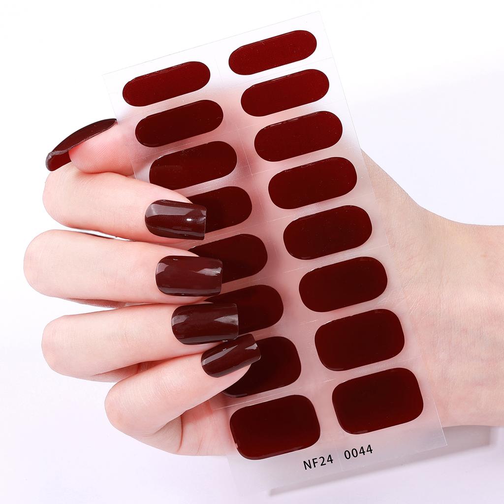 16Tips Semi-Cured Gel Nail Sticker Solid Full Cover Gel Nail Strips UV/LED Lamp Long Lasting Gel Nail Wraps Nail Decor