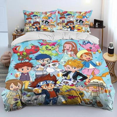 Anime Digimon Adventure Monster Comfortable Duvet Quilt Cover Pillowcase Bedding Set Children Bedroom Decoration Home Textile