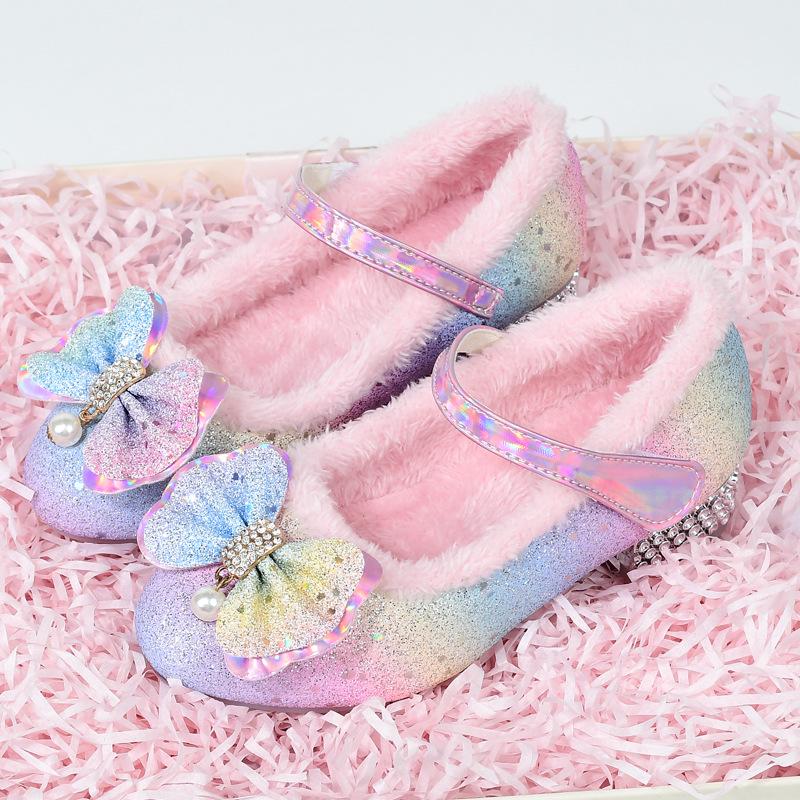 

Girls 2025 Korean Style Princess High Heel Leather Shoes with Colorful Sequins Size 24 / Inner Length 15.6cm рожевий