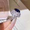 High-end luxury, meticulously crafted, full-diamond heart-shaped cubic zirconia ring, pigeon-egg royal blue, heavy-duty design8Clara Open Ring