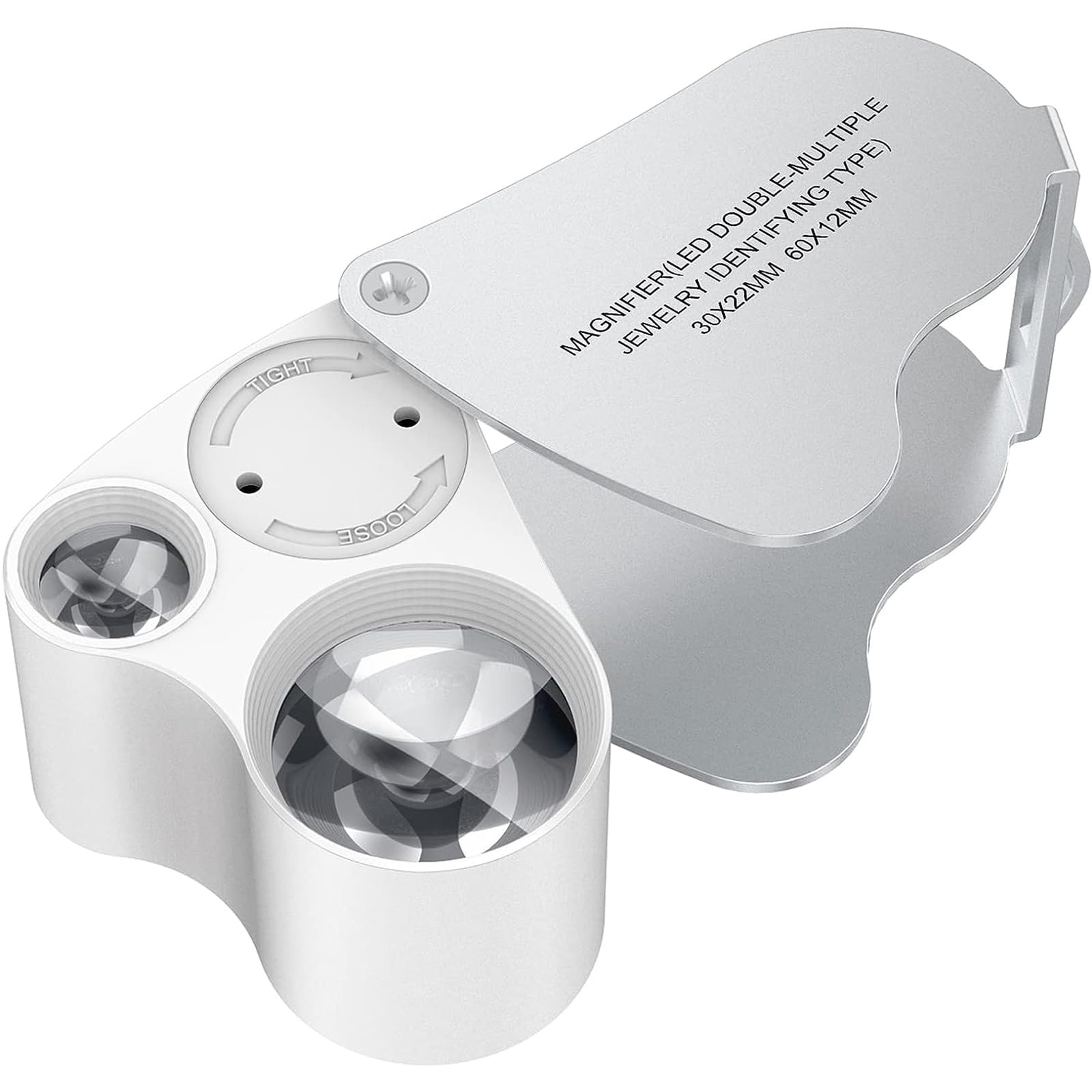 

Samcos Jewelry Loupe 2 Types Lens Mini Loupe for Jewelry Appraisal with LED and UV Light Folding Portable Loupe Jewelry Loupe [30x & 60x]