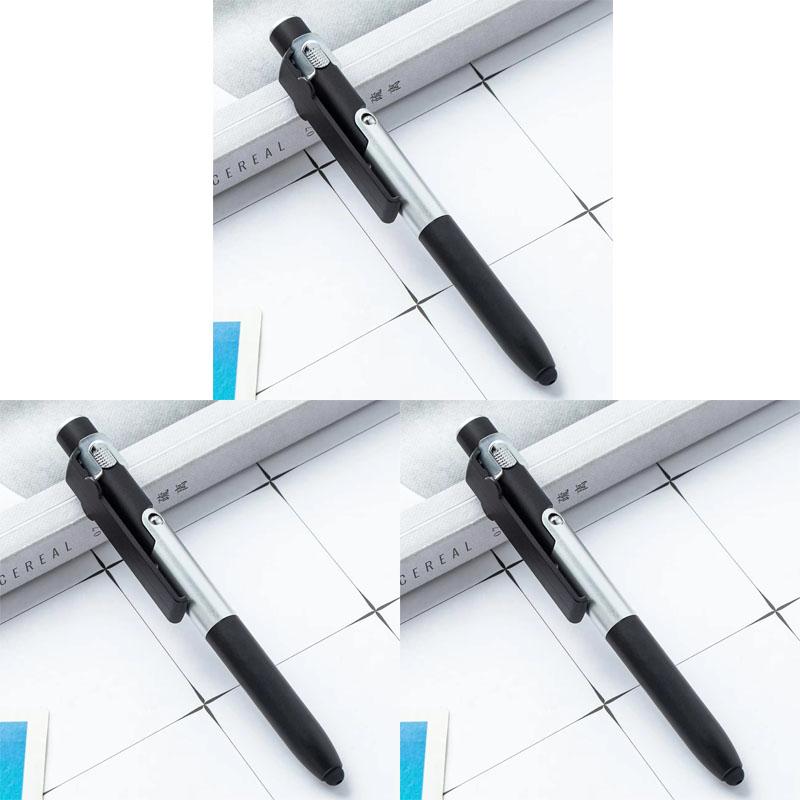 1/2/3pcs 4-in-1 Multi-function Ballpoint Pen Built-in LED Light Foldable Stand Portable Reading Writing Pen Practical School
