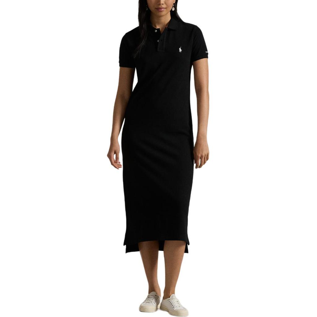Polo Ralph Lauren Couleur Unie Pony Brodé Col Polo Robe Manches Longues Courtes Droite Robes Femme Noir WMPODRSNFA20218-001