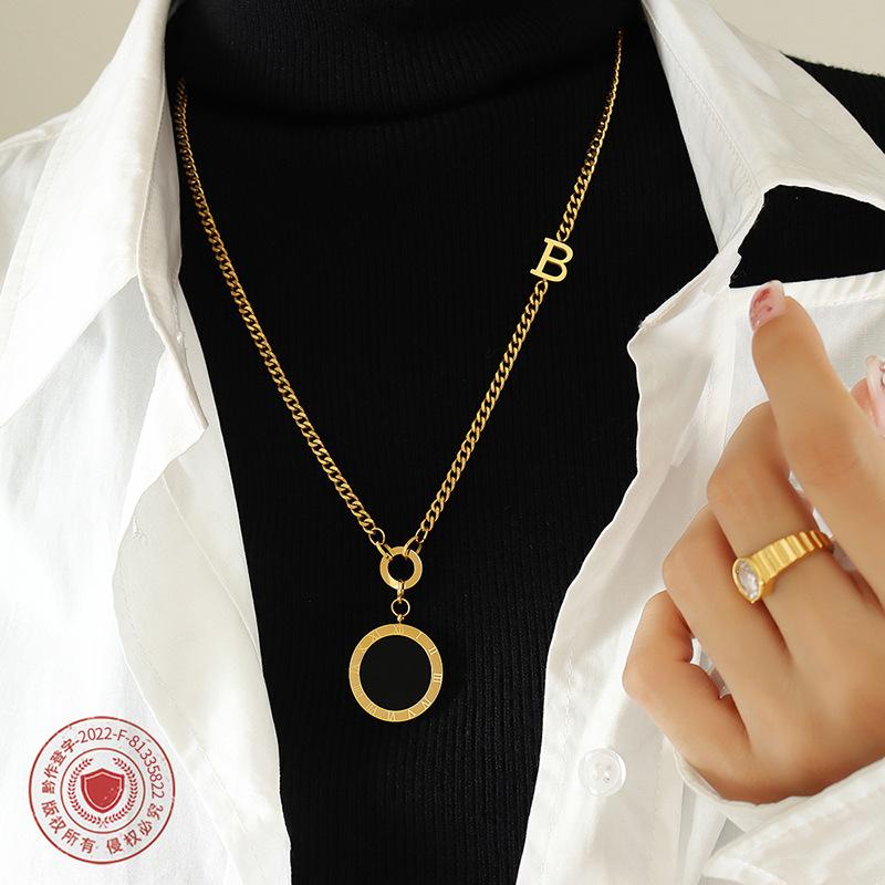 Turtleneck Long-Style Fashionable Versatile Roman-Style Black White Double-Sided Pearl Pendant Women's Bamboo Chain