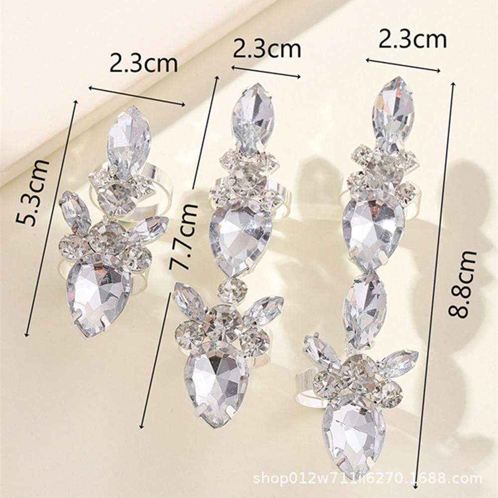 2024 Luxury 3-Piece Rhinestone Flower Teardrop Ring Set for Banquets & Weddings