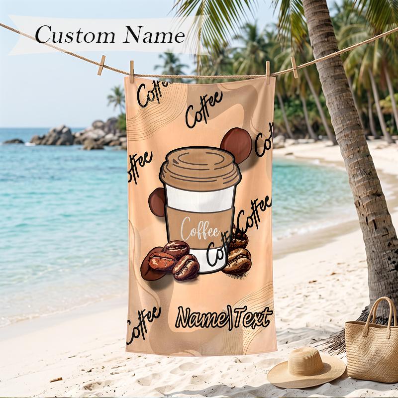 Cozy Coffee Custom Name Printed Beach Towel Personalized Soft Towel For Swimming Beach Travel