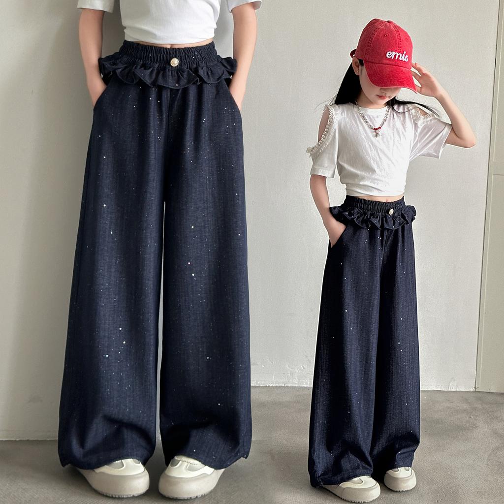 Girls' Pants, Summer Thin Design, Girls' Korean Version Straight Leg Pants, Girls' Casual Pants, Junior High School Students' Tencel Jeans