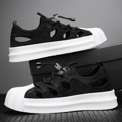 Trend Breathable Casual Board Shoes Daily Thick-Soled Shell Head Hollow Flat Baseplate Shoes Men'S Shoes