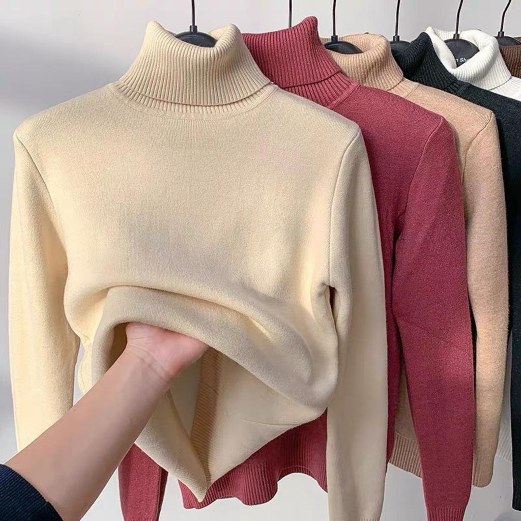 One Piece Velvet Fabric, High Neck Sweater for Women In Autumn and Winter, with Thickened Velvet Lining and A Base Knit Sweater
