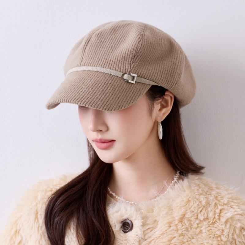 Autumn and Winter New Retro Corduroy Octagonal Hat Women's Versatile Face Cap Fashion Thermal Hat