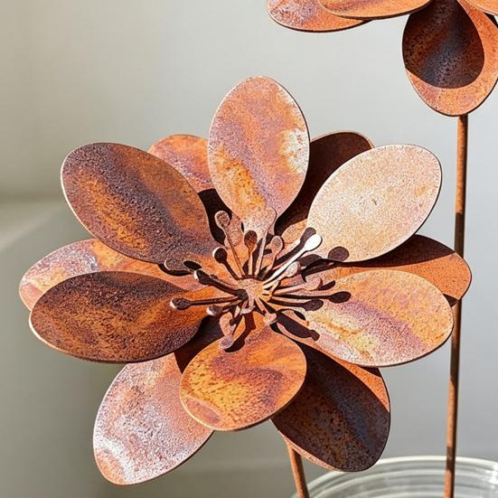 Rusty Flower Garden Stake Iron Flower Yard Art Stake Outdoor Flower Decoration for Backyard Lawn Planter Flower Bed