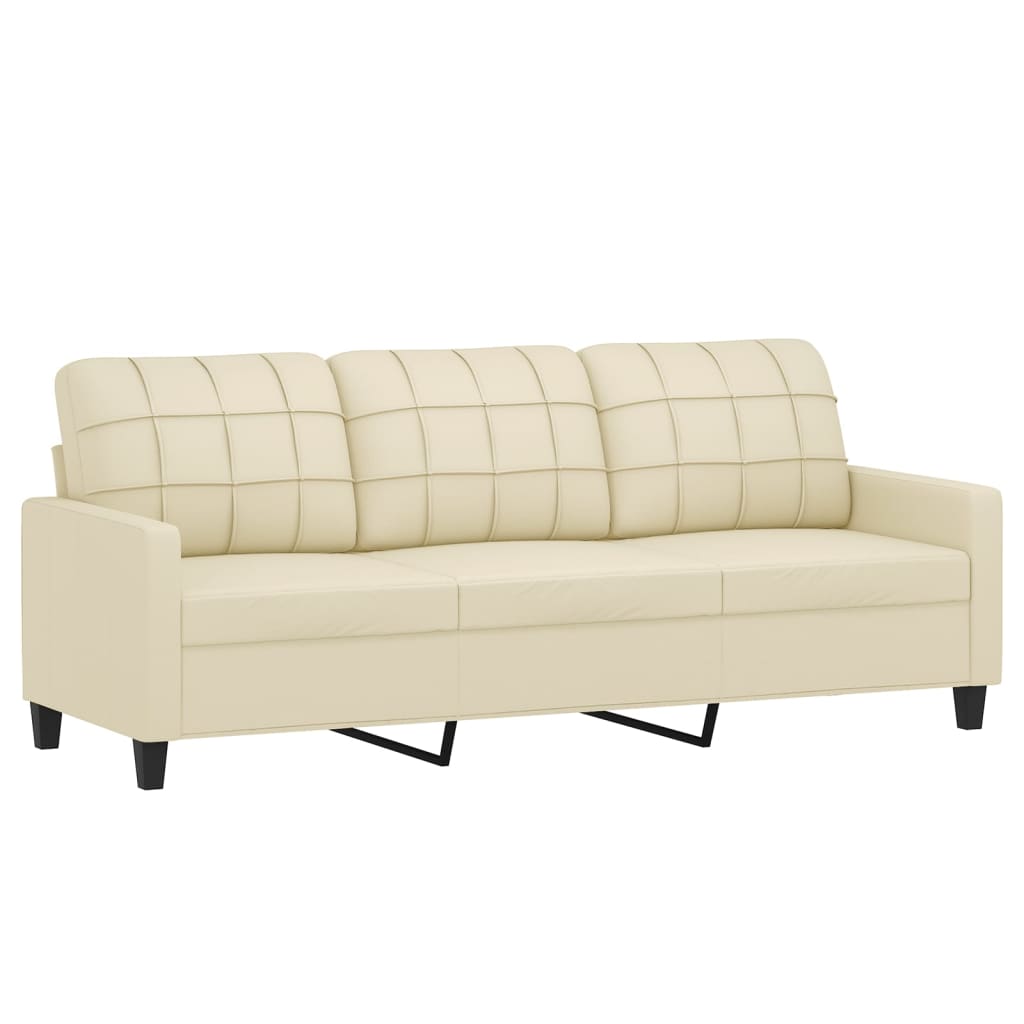 Vidaxl 3-Osobowa Sofa Z Poduszkami, Kremowa, 180 Cm, Sztuczna Skóra