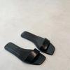 Ladies New Black White Flat Slippers Women Genuine Leather Peep Toe One Strap Mules Shoes Woman Summer Slides Comfort Clogs
