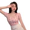 Sweet and Cool Babes Sexy Square Neck Short T-shirt Women's Summer Versatile Slim and Thin Bottoming Shirt Top Female Student Tide