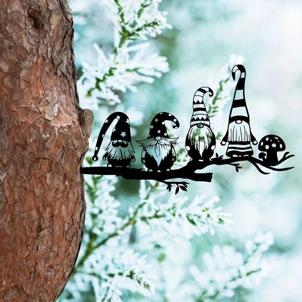 4 Adorable Gnome Stake Decorations – Steel Silver with Metal Beads, Perfect for Garden Crafts, Home Decor, and Garden Parties