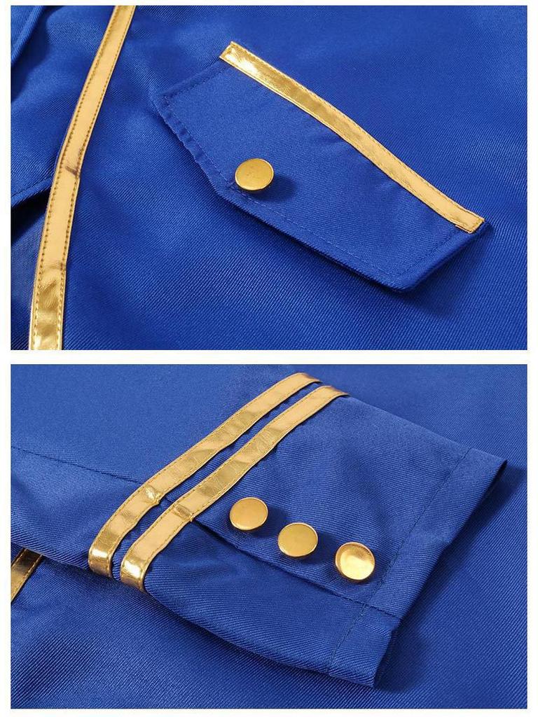 Men's Medieval Halloween Gold Trim Swallowtail Coat for Stage Performance