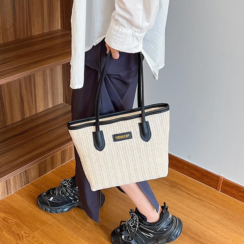 Weaving Fashionable Korean Style Splicing Handbag Spring New Fashion Casual One Shoulder Armpit Bag Tote Bag for Women