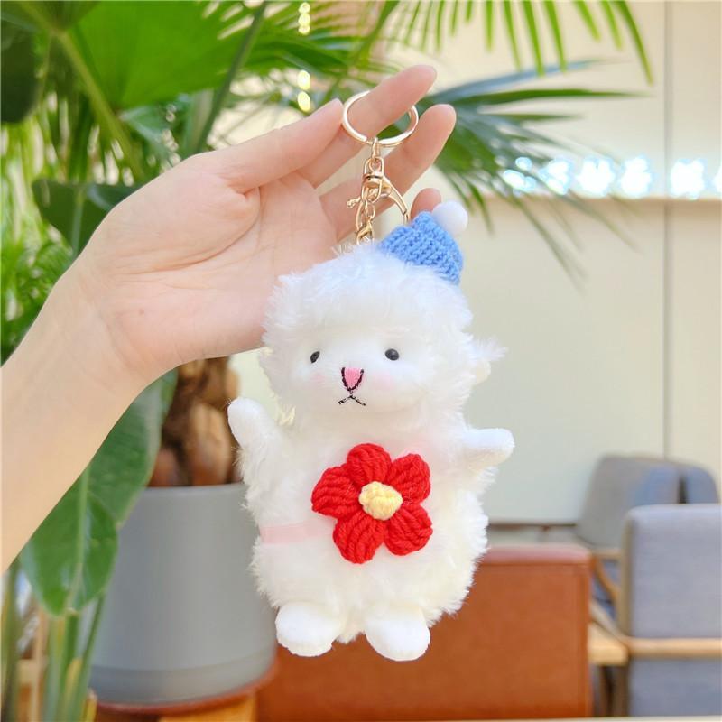 Cute Fluffy White Plush Sheep Keychain Soft Bell Backpack Pendant Gift For Kids Friends