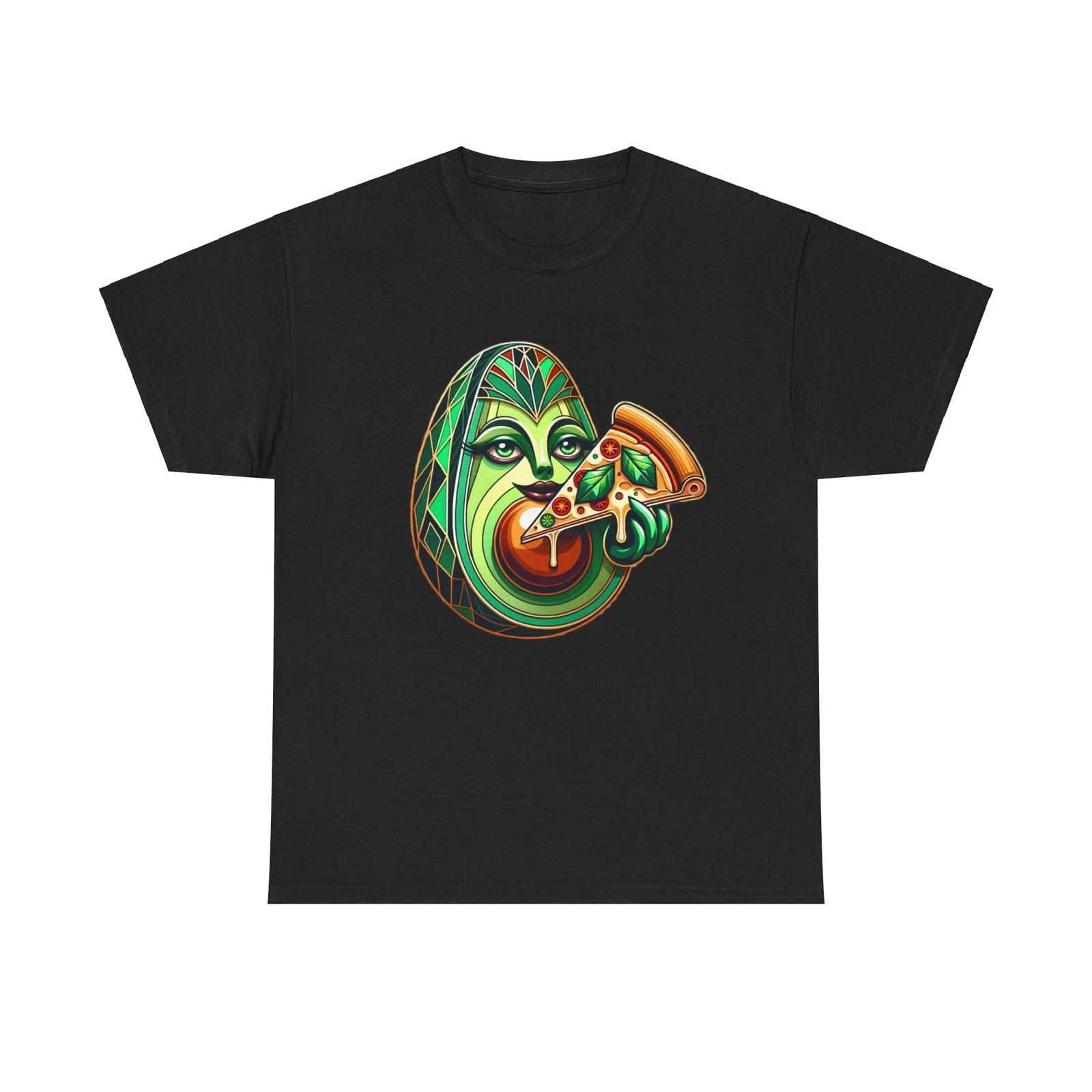 Unisex Adult T Shirt Art Deco Avocado Eating Pizza Slice Funny Food Retro Tee 3XL
