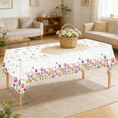 Watercolor Floral Tablecloth Round Tulip Wildflower Party Holiday Tablecloth Coffee Table Cover for Dining Table Picnic BBQ Party Decoration