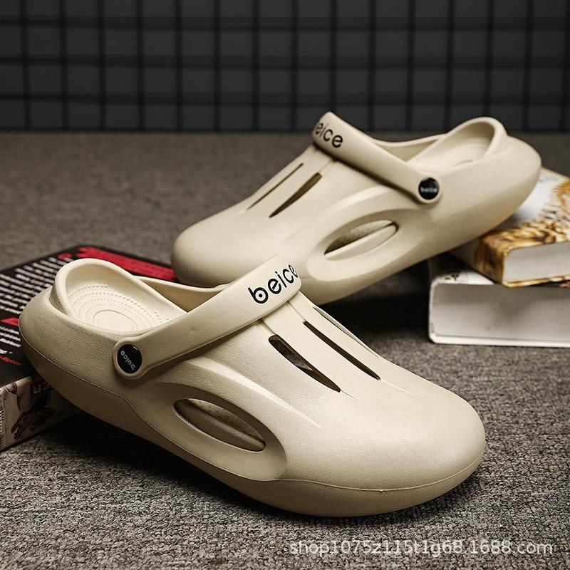 

Летние новые женские туфли с дырками простые и универсальные на толстой подошве нескользящие легкие пляжные можно носить на улице 39-40 хаки