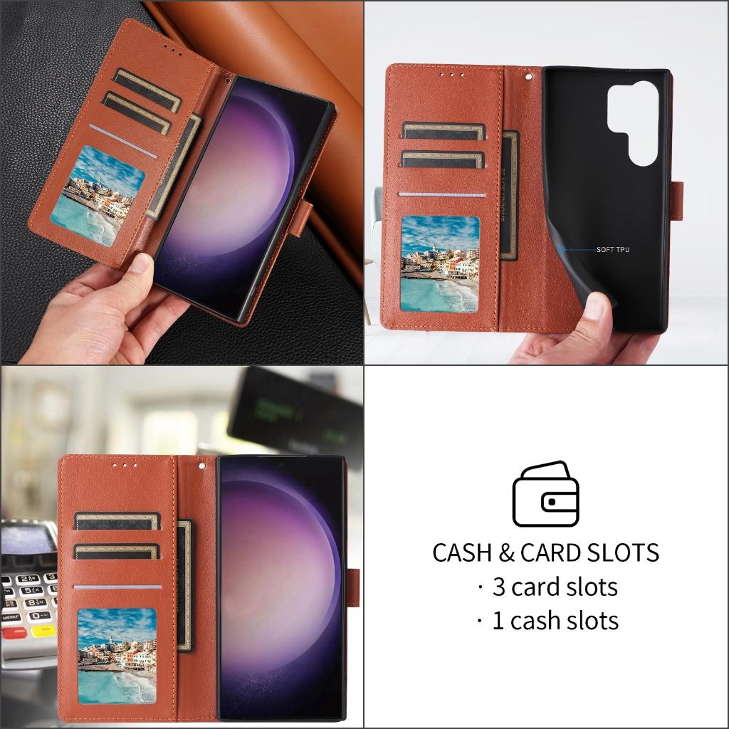 Para Samsung Galaxy S24 Ultra S23 FE S22 S21 Plus A05 A05S S24Ultra S23FE S20FE Cartera con Tapa Cuero PU Parachoques de Silicona Suave a Prueba de Golpes Cubierta Suprema