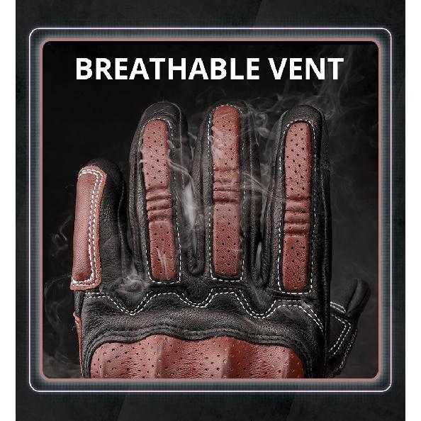 Retro Motorcycle Gloves Unisex Soft Leather With Airflow Perforated Knuckles Touchscreen Fingers for Vintage Riding Style Gloves