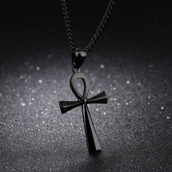 

Vintage Stainless Steel Ankh Neckalces For Men Women Egyptian Necklaces Male Jewelry 60cm чорний