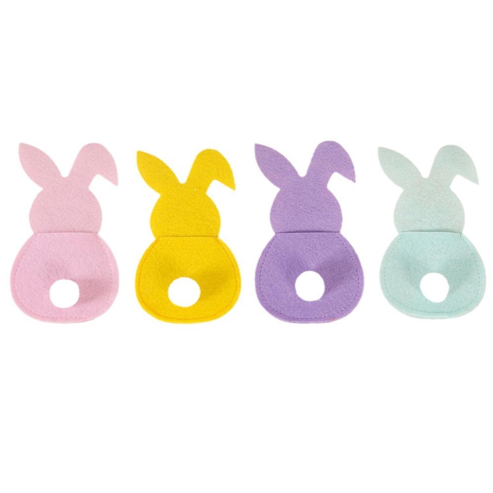 4pcs Rabbit Easter Fork Bag Reusable Cutlery Holder Bag Cute Easter Bunny Utensil Holder  Felt