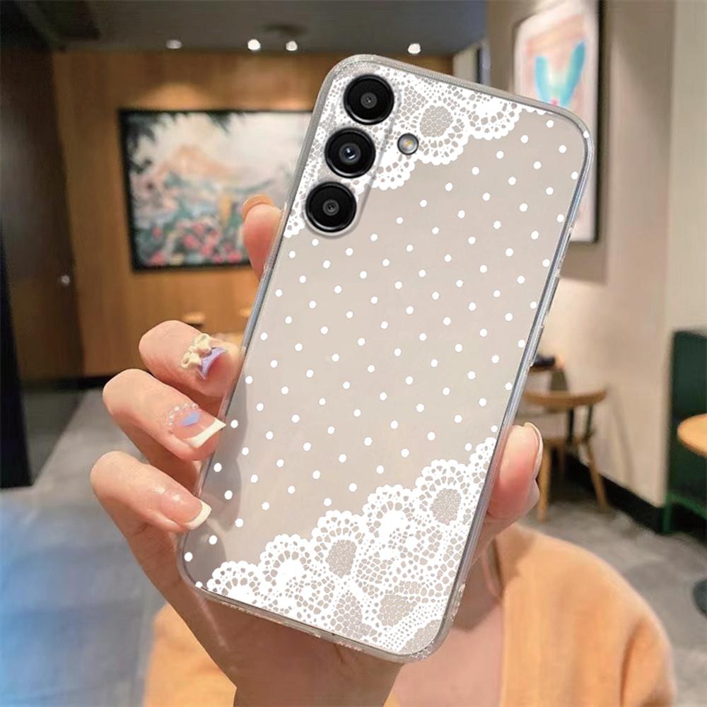 Romantic Lace Pattern Transparent Flower Phone Case For Samsung Galaxy A54 A56 A16 A17 A37 A57 A06 A07 A13 A14 M54 Clear Cover