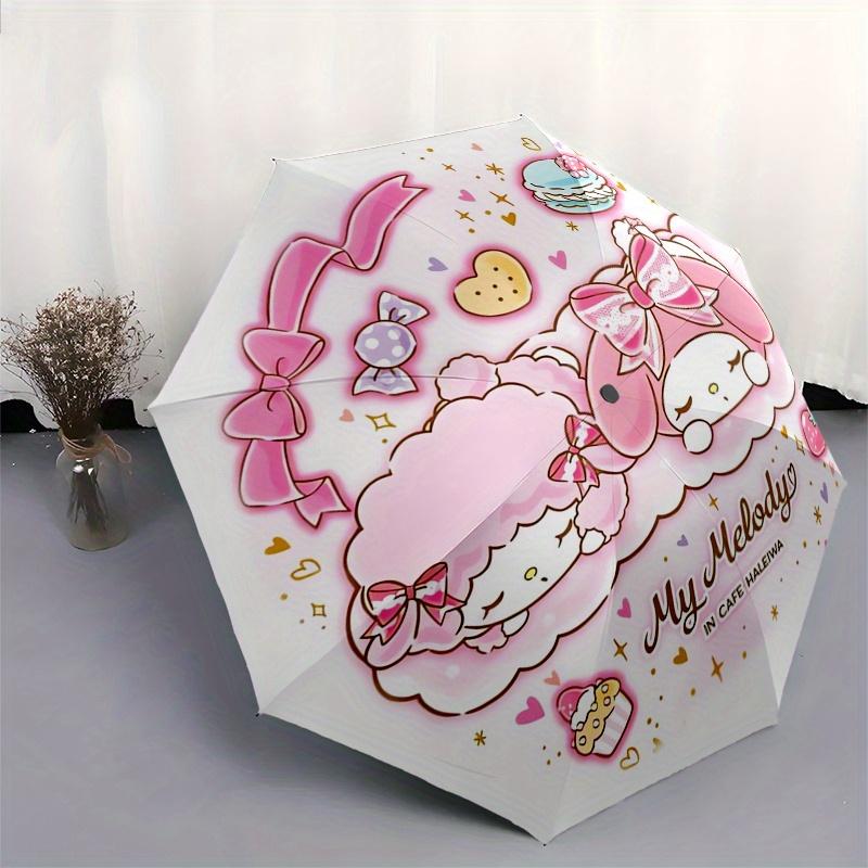 My Melody,Cafe Haleiwa Automatic Folding Umbrella Simple 8 Rib Design, Bright Cartoon Pattern, Durable Iron Frame, Suitable For Travel, Outd
