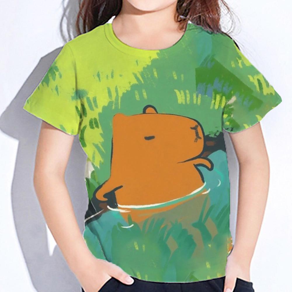 Teen Girl Clothes Summer Short Sleeve Capybara Kawaii T-Shirt for Girls Years Kids Tops 3D Graphic Tshirts Fashion Tees