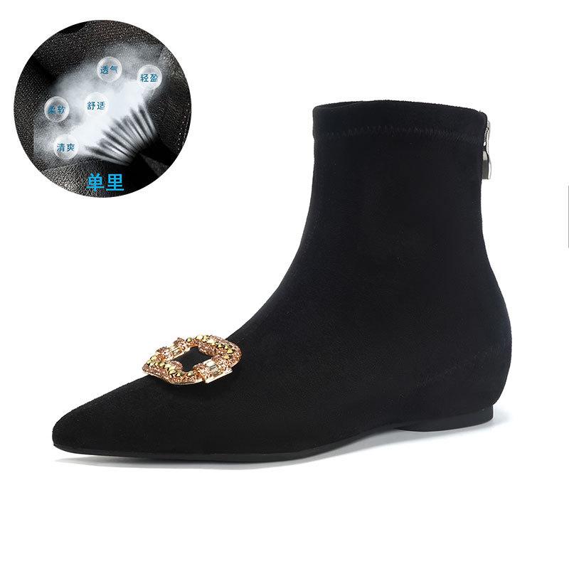 Inner height increase pointed thin boots short boots women's autumn and winter new suede elastic boots French foreign versatile small naked boots