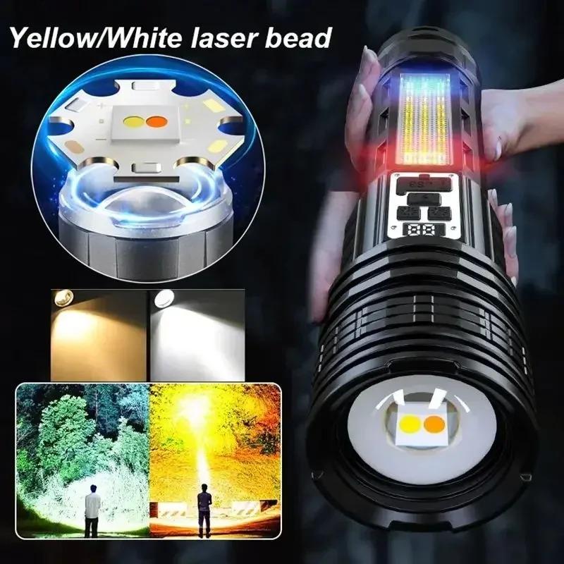 Super Big Flashlight USB Rechargeable Most Strong LED Flash Light Long Range Torch Zoom Outdoor With Digital Power Display