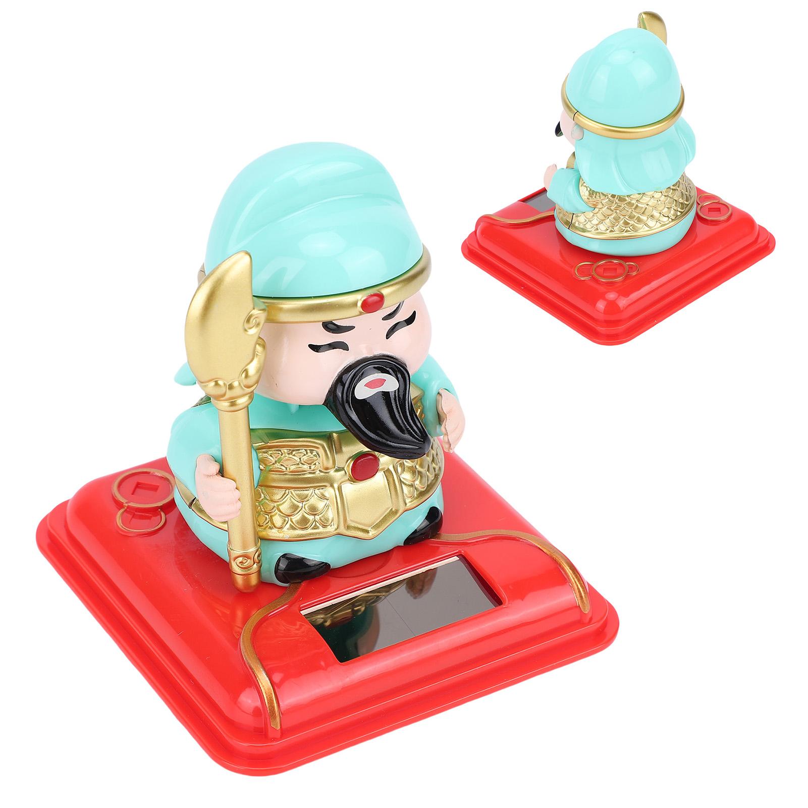 Solar Guan Yu Statue Decoration with Dust Cover Nodding Guan Gong Figurine Fortune Feng Shui Decor Sculpture