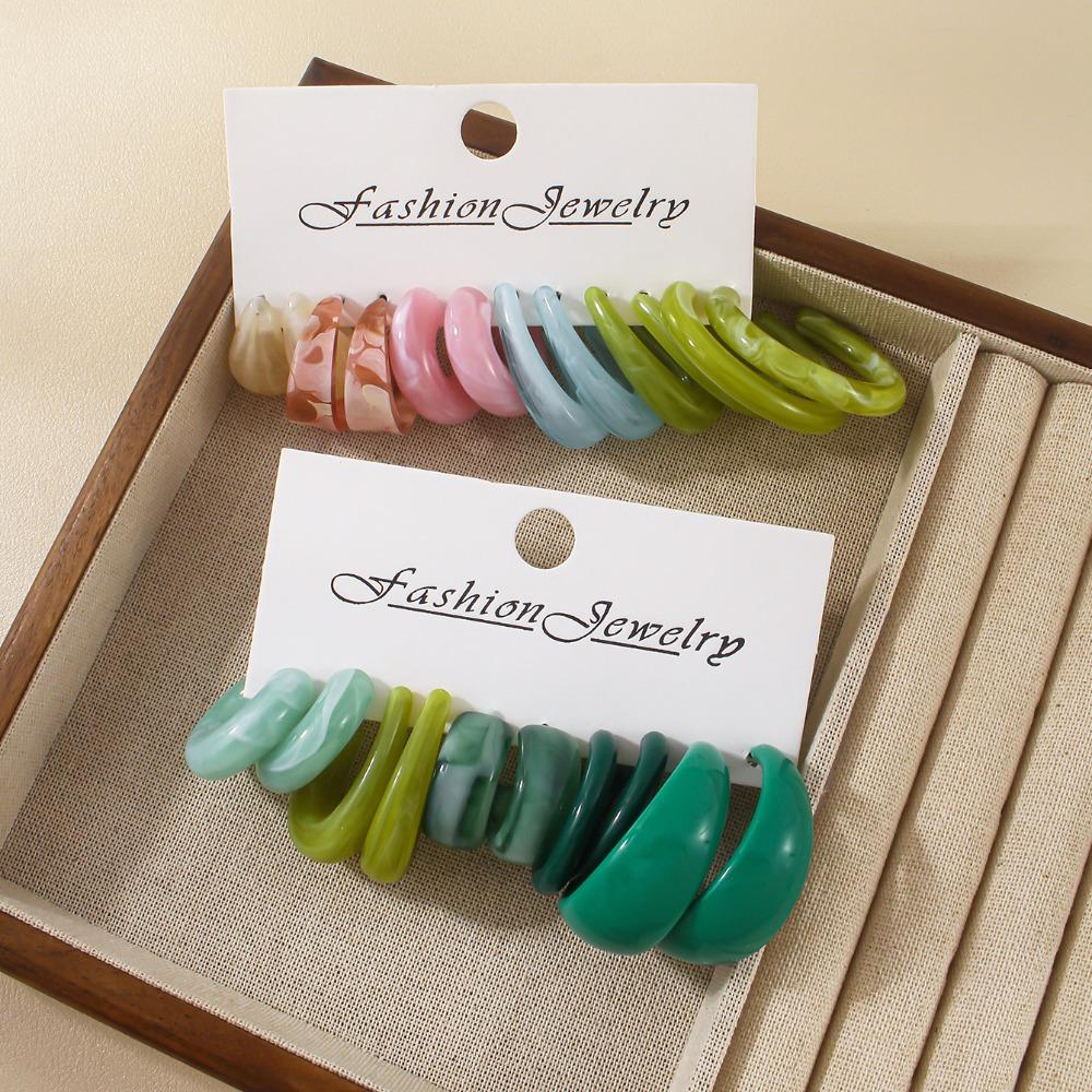 6/11 Pairs Colorful Simple Resin Earrings Set For Women Girls Vintage Geometric C-Shaped Hoop Earrings Zircon Accessories Gifts