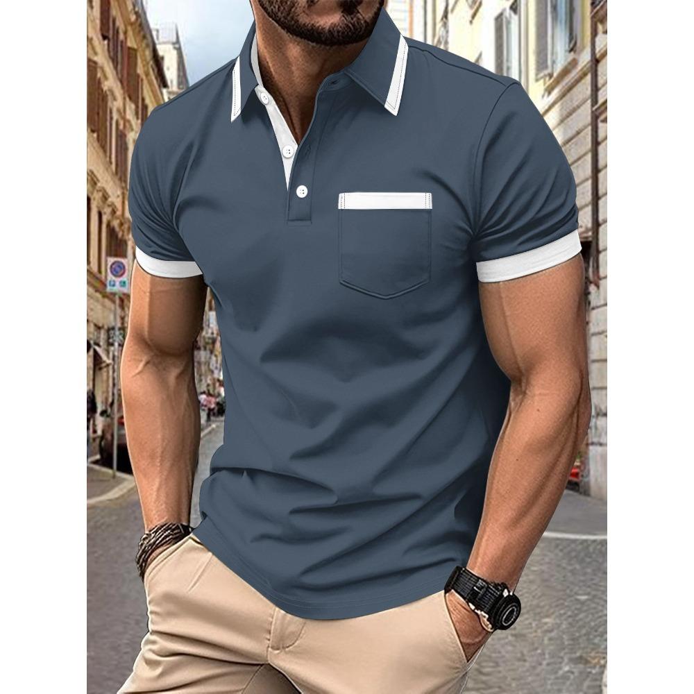 New Men's Polo Shirt with Chest Pocket: Plain, Casual and Stylish Short-sleeved T-shirt