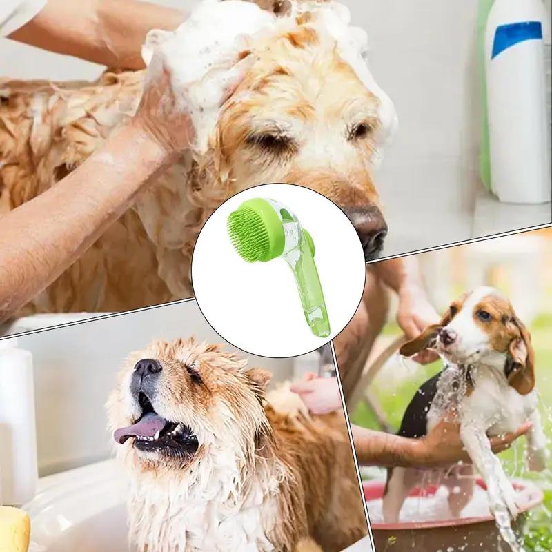 Pet Bath Brush Dog Shampoo Scrubber Gentle Silicone Massager with Soap Dispenser Portable Long Handle Shower Tool