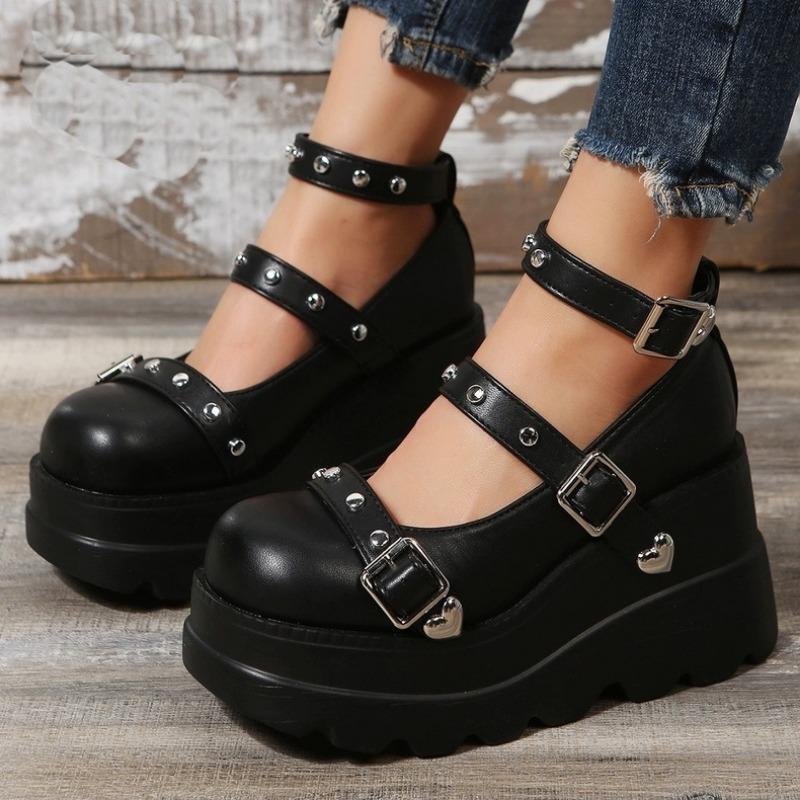 Women's, Muffin Thick-soled Wedge Heel High Heel Love Buckle Women's Shoes Sweet Beautiful Women Princess Shoes