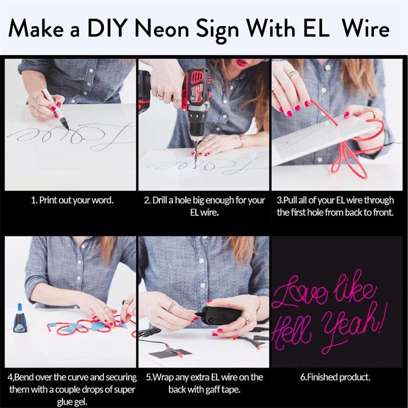 EL Wire LED Glow Light Colorful 1M 3.28ft Rope tape Cable Strip Neon Lights Shoes Clothing Car waterproof strip Lights