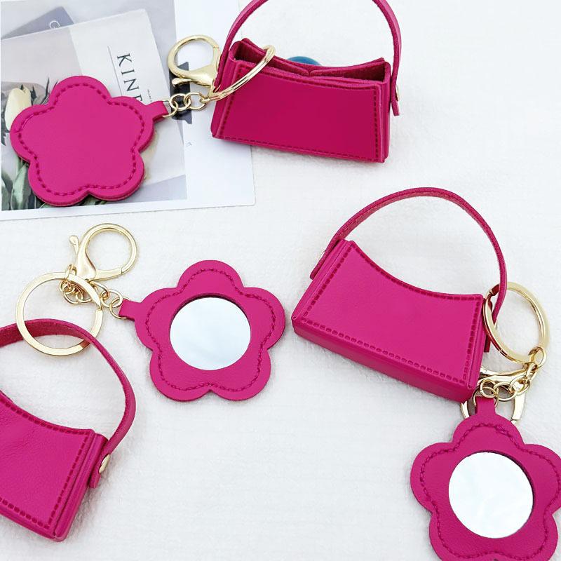 Stylish Five-Petal Leather Flower Keychain Coin Purse with Mirror