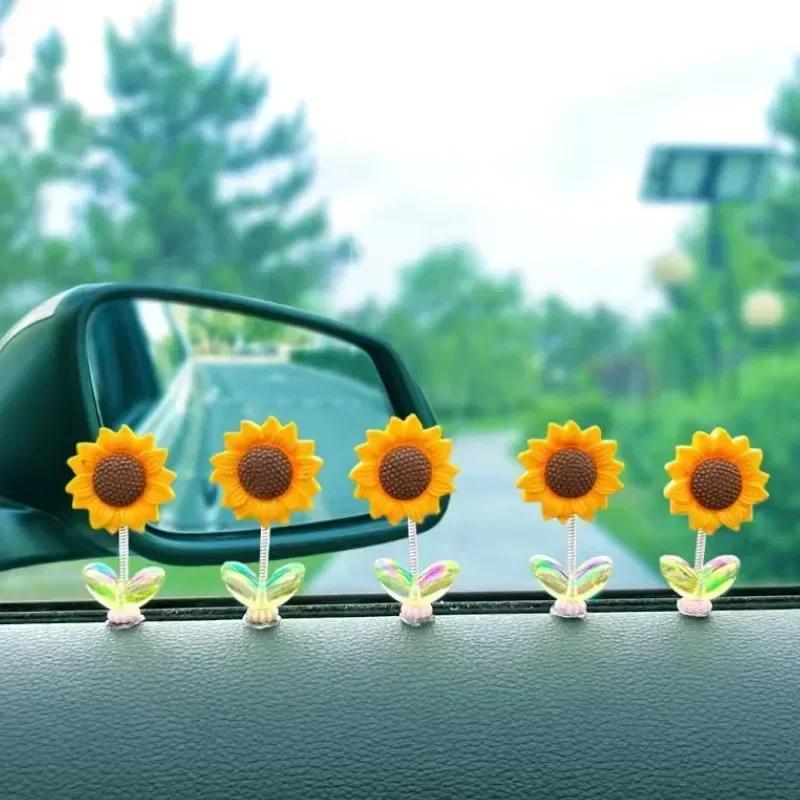 1/5PCS Car Cute Sunflower Shaking Head Ornaments Auto Centre Console Dashboard Mirror Decorative Accessories